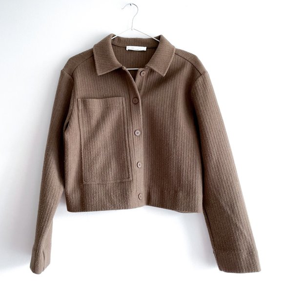 OAK + FORT Jackets & Blazers - OAK + FORT Oat Coloured Cropped Jacket